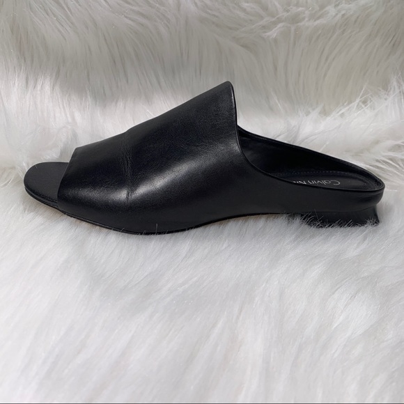 COPY - Calvin Klein Black Leather Peep Toe Slide Sandals - Picture 3 of 8